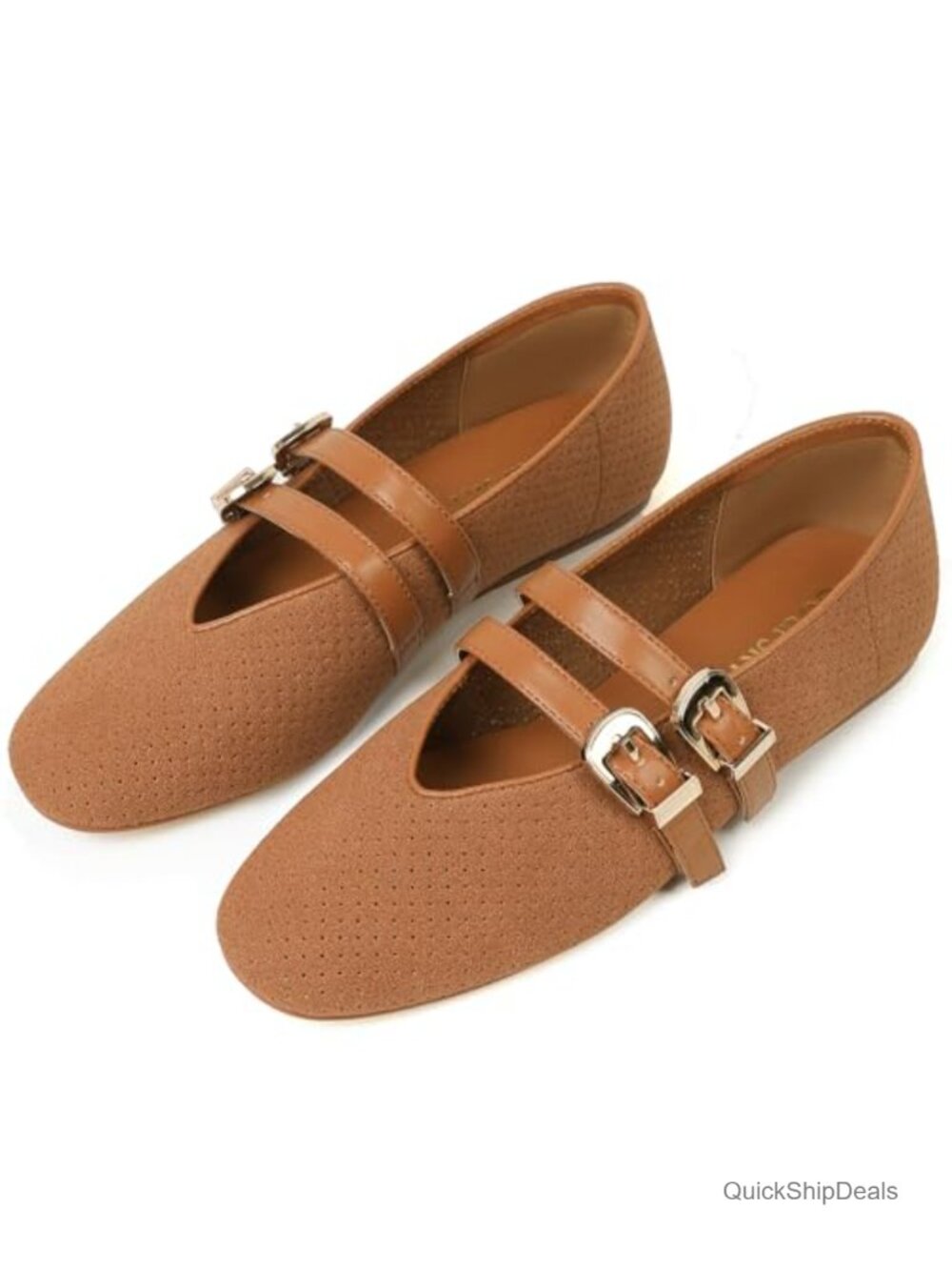 Women's Mesh Ballet Flats Mary Jane Double Buckle Slip On Dress Shoes